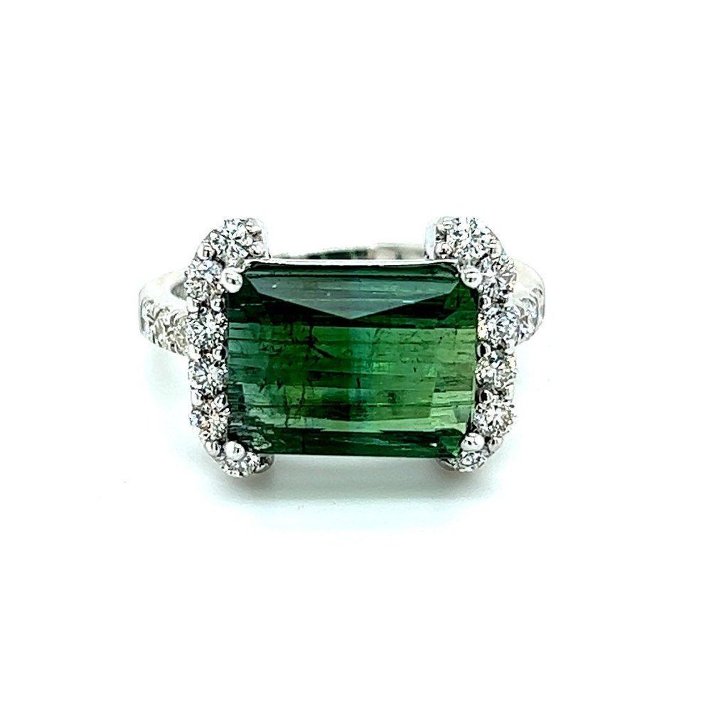 Natural Tourmaline Diamond Ring 6.5 14k W Gold 4.2 TCW Certified $5,975 217859